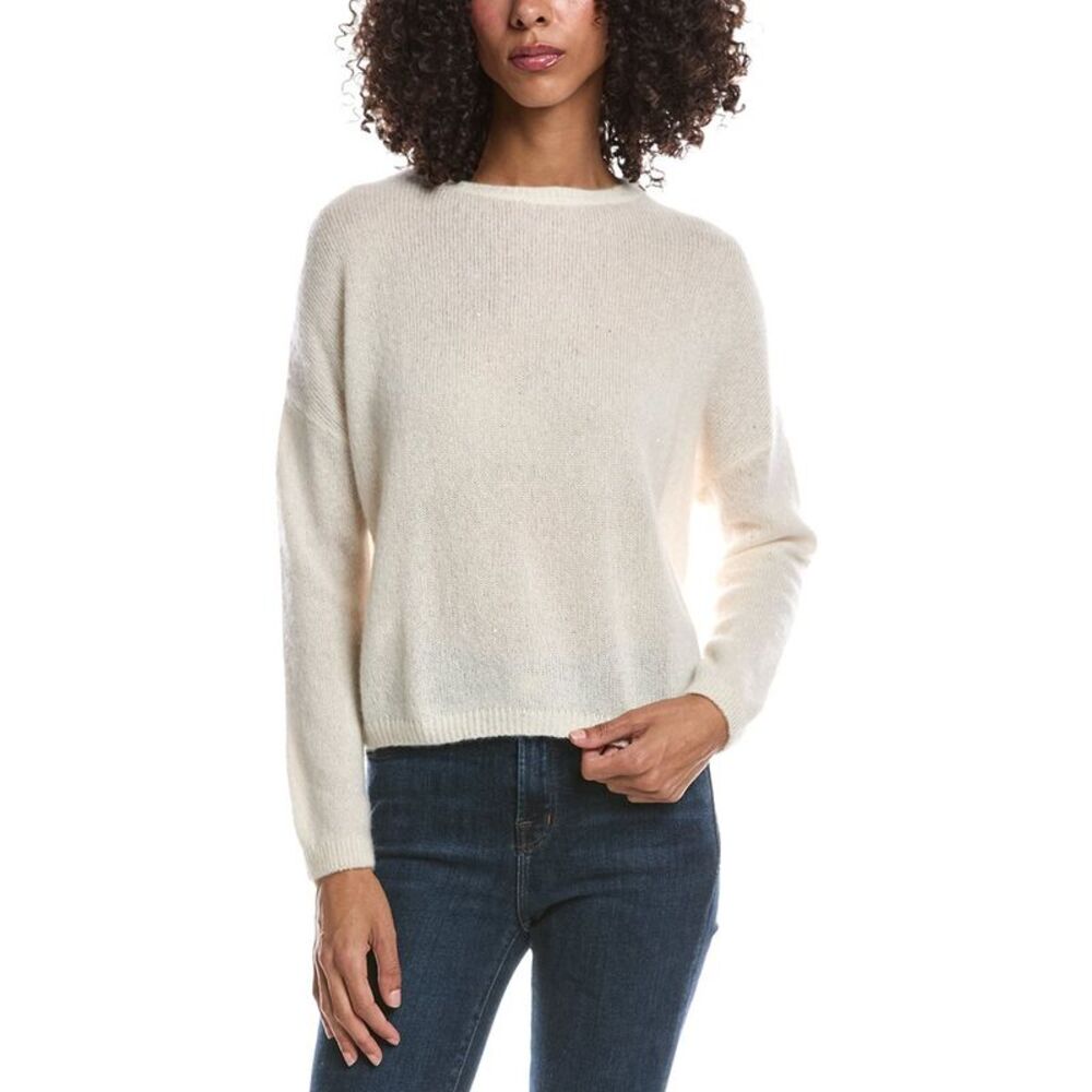 Brodie Cashmere Womens  Estelle Sparkle Crewneck 100% Cashmere Sweater, Ivory